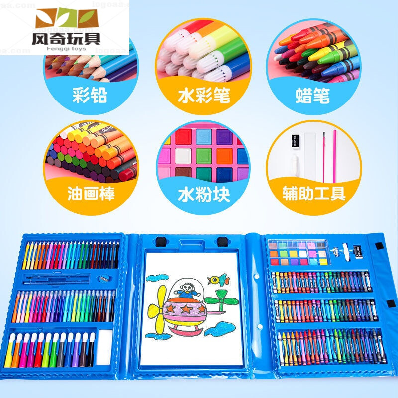 儿童画画工具套装幼儿园小学生小孩女孩美术绘画蜡笔学习用品水彩笔画笔礼盒 150件套带画架粉色